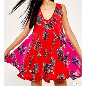 Free People Thought I Was Dreaming Red And Pink Floral Mini Dress